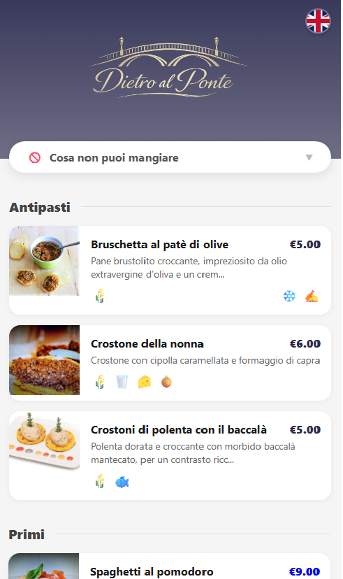 Menu SafeDish