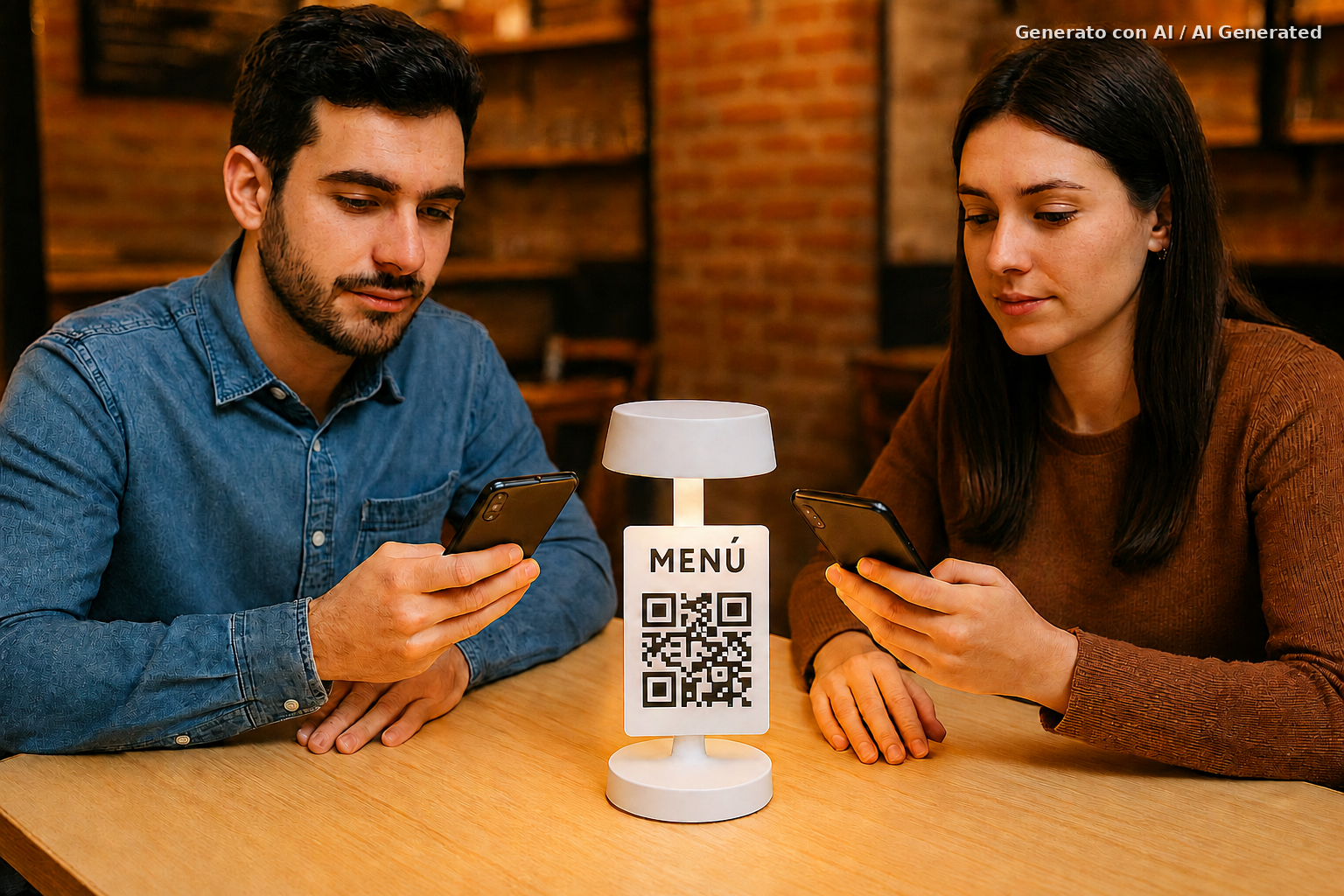 Coppia al tavolo con lampada QR Code SafeDish