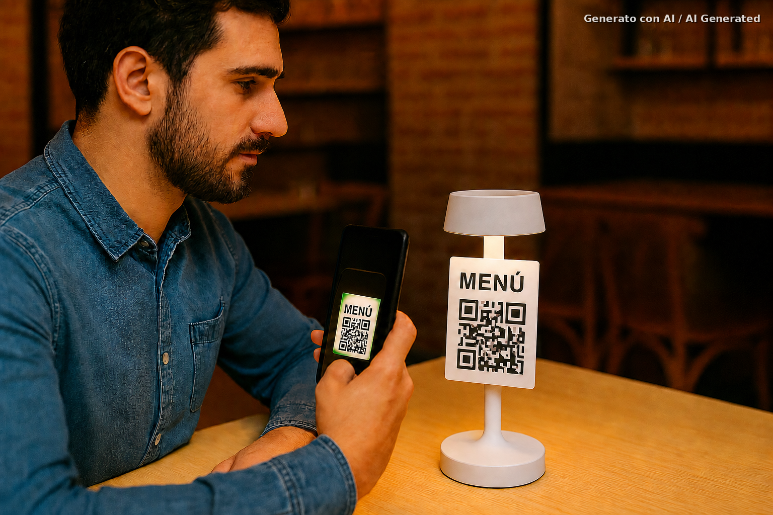 Uomo che scansiona il QR Code con lo smartphone